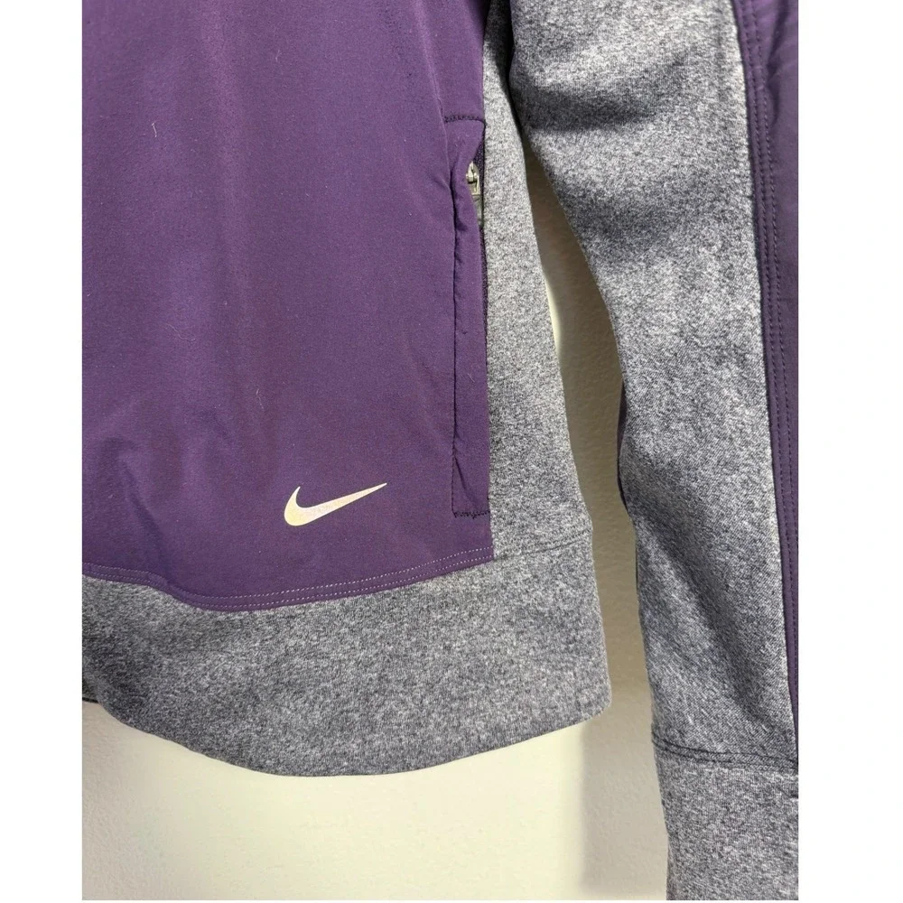 Nike Running‎ Jacket Womens Large Purple Dri-FIT Thermal Full Zip Hoodie 520332